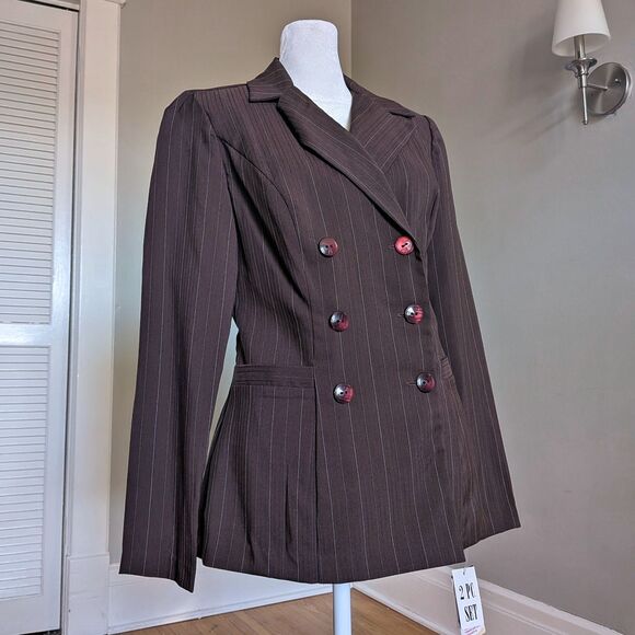 NWT Y2K Striped Blazer Brown Jodi Kristopher Corpcore Office Size 5 - Picture 4 of 9